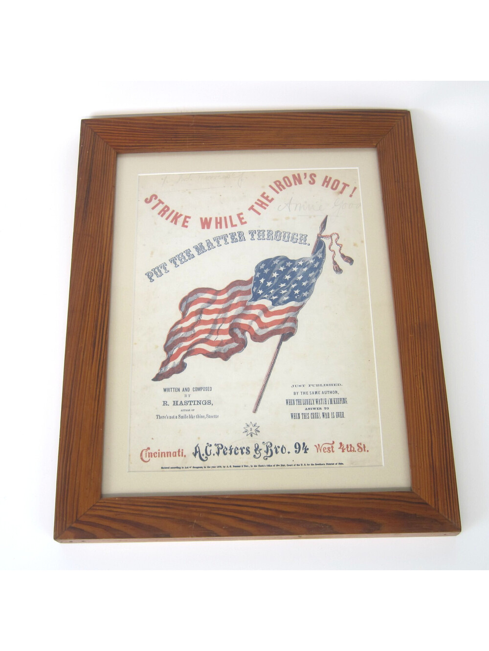 1863 Civil War Sheet Music Color Litho Print Strike While the Iron's Hot! Framed